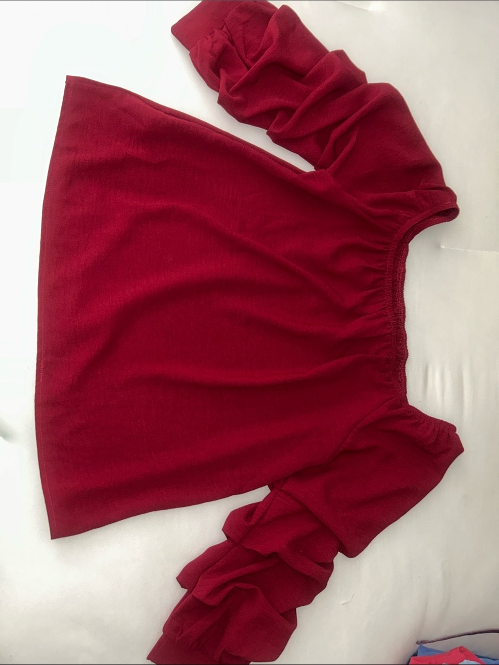 SHEIN Red Off-Shoulder Ruffle Sleeve Blouse